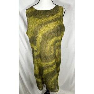 Vtg Polyester Womens Shift Dress 14 Sleeveless Green Light weight Zipper Back
